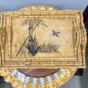Bamboo Decorative Tray with Bird Design
